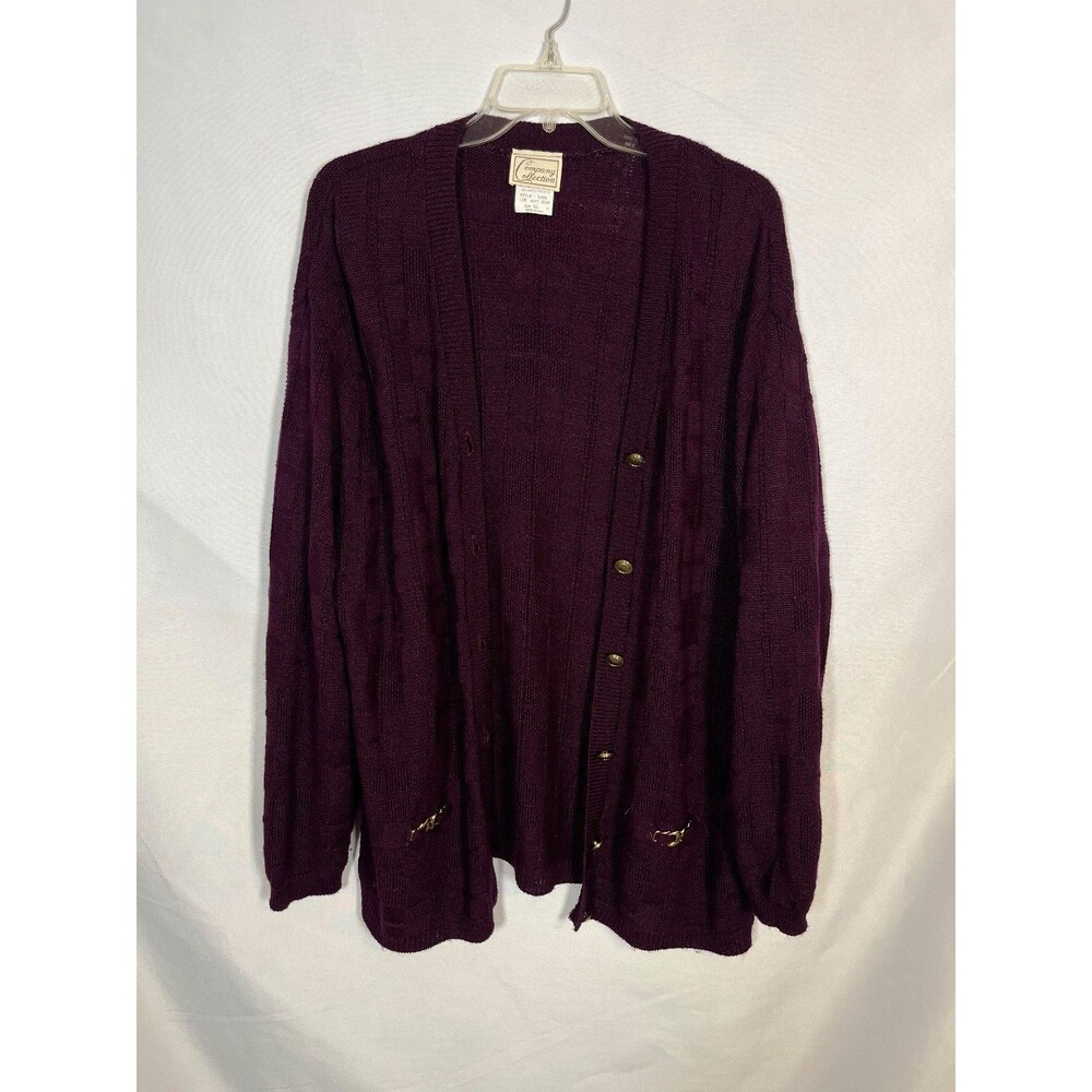 Vintage Company Collection Womens Purple Knit Cardigan Gold Details Size XL